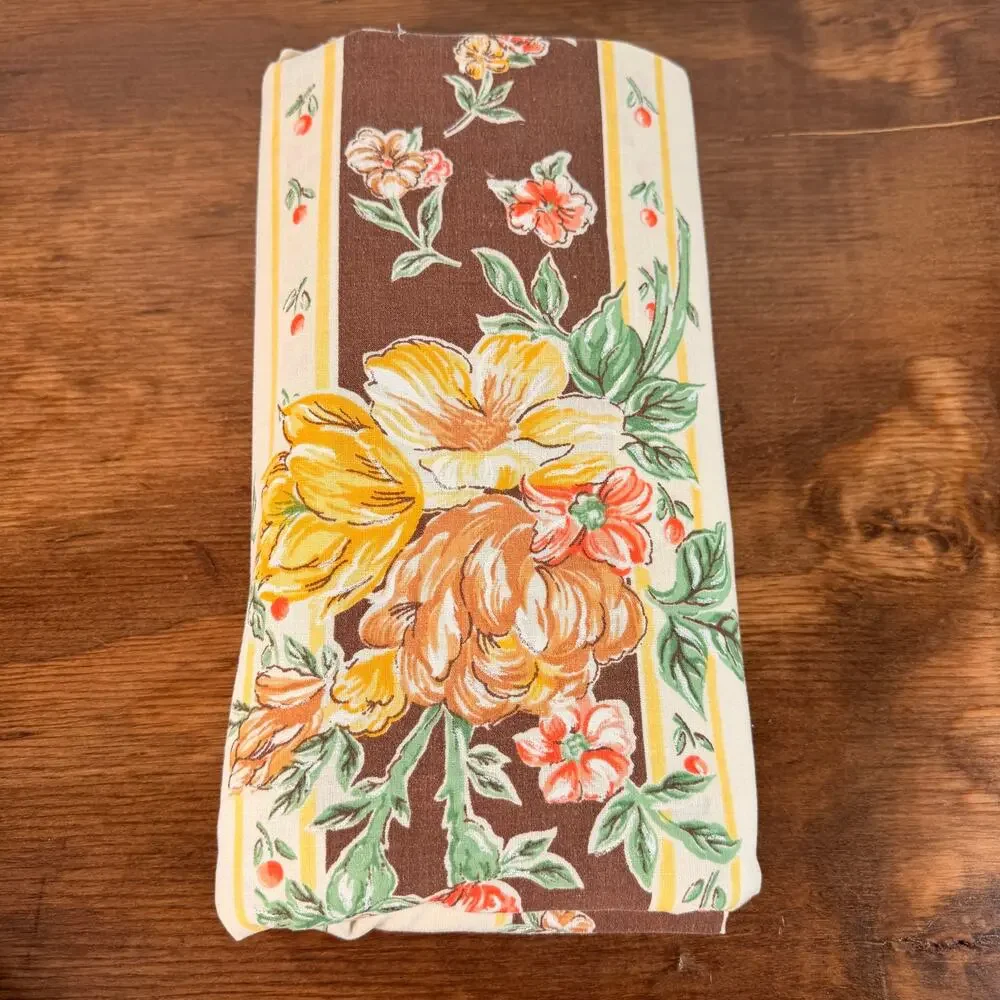Vintage 1978 JP Stevens Floral Full Flat Sheet Brown Orange Yellow Retro Bedding